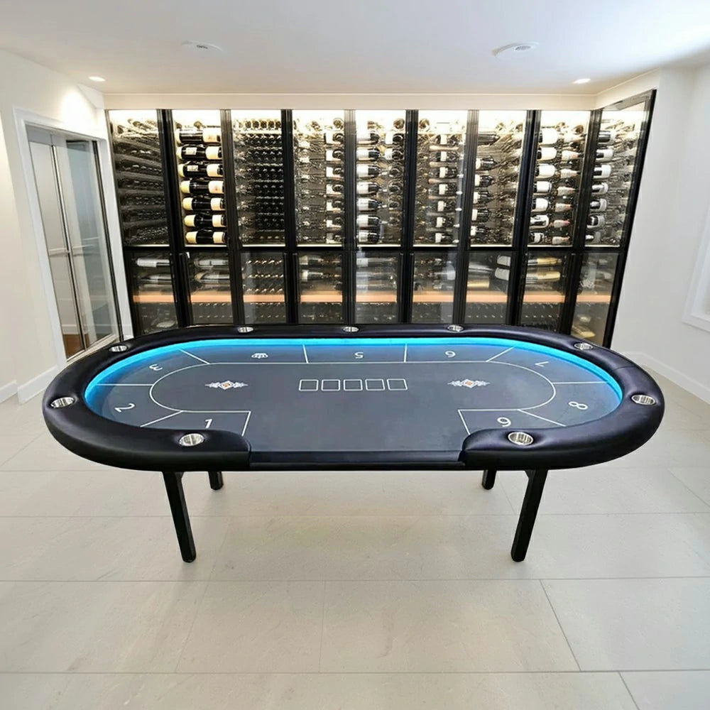 VERSA Foldable Poker Table with LED Lights - 213/240/260cm - Premium Home Game Edition, Multi-Player Layout - Blue&Black