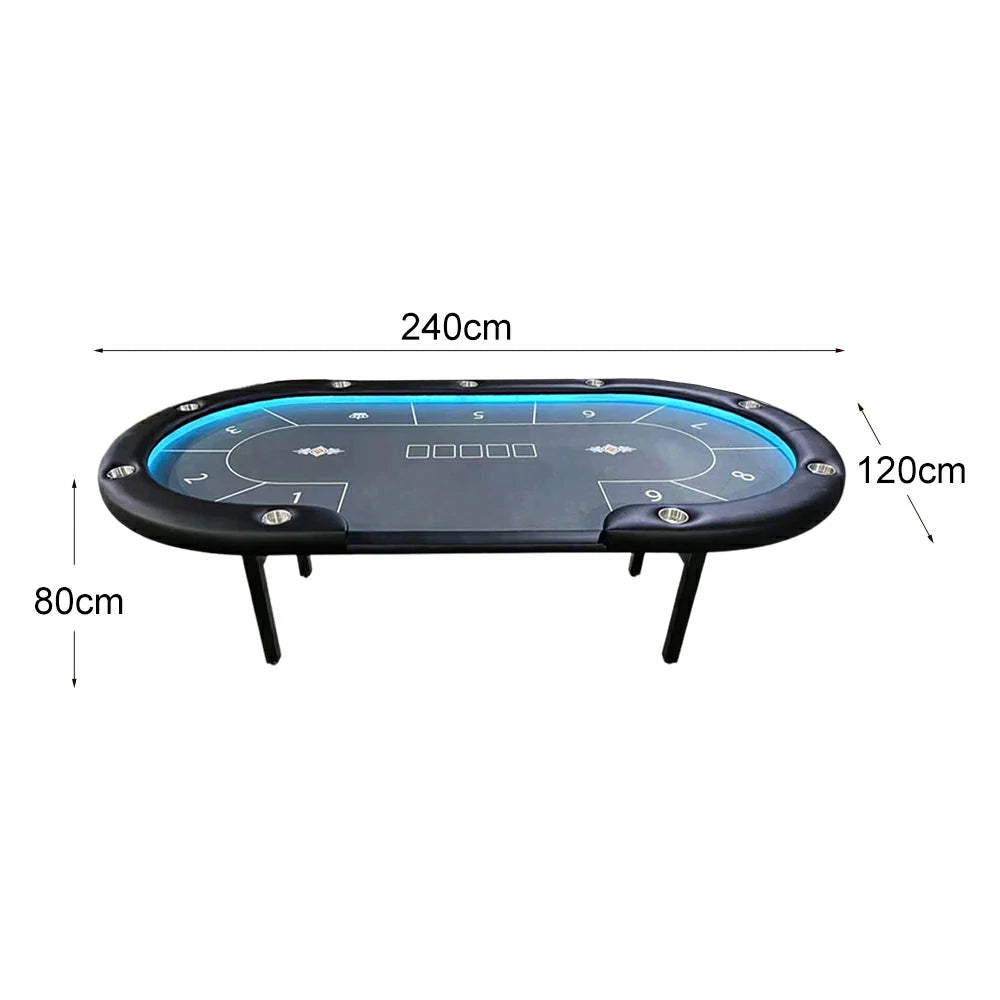 VERSA Foldable Poker Table with LED Lights - 213/240/260cm - Premium Home Game Edition, Multi-Player Layout - Blue&Black