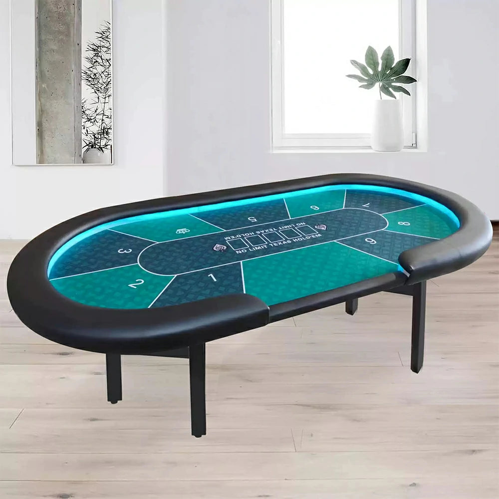 VERSA Foldable Poker Table with LED Lights - 213/240/260cm - Premium Home Game Edition, Multi-Player Layout - Green&Black