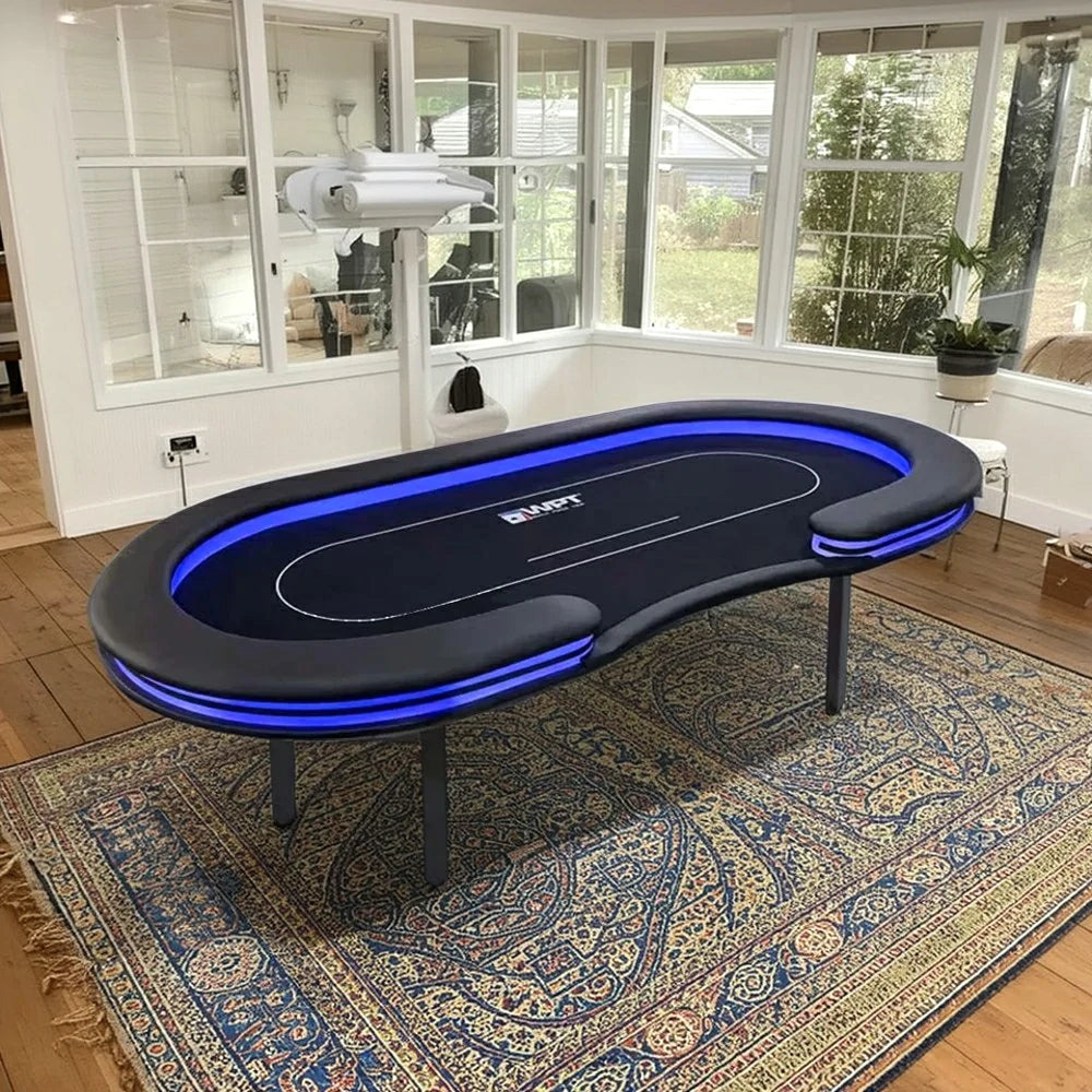 VERSA Foldable Poker Table with LED Lights - 213/240/260cm - Premium Home Game Edition, Multi-Player Layout - Purple & Black