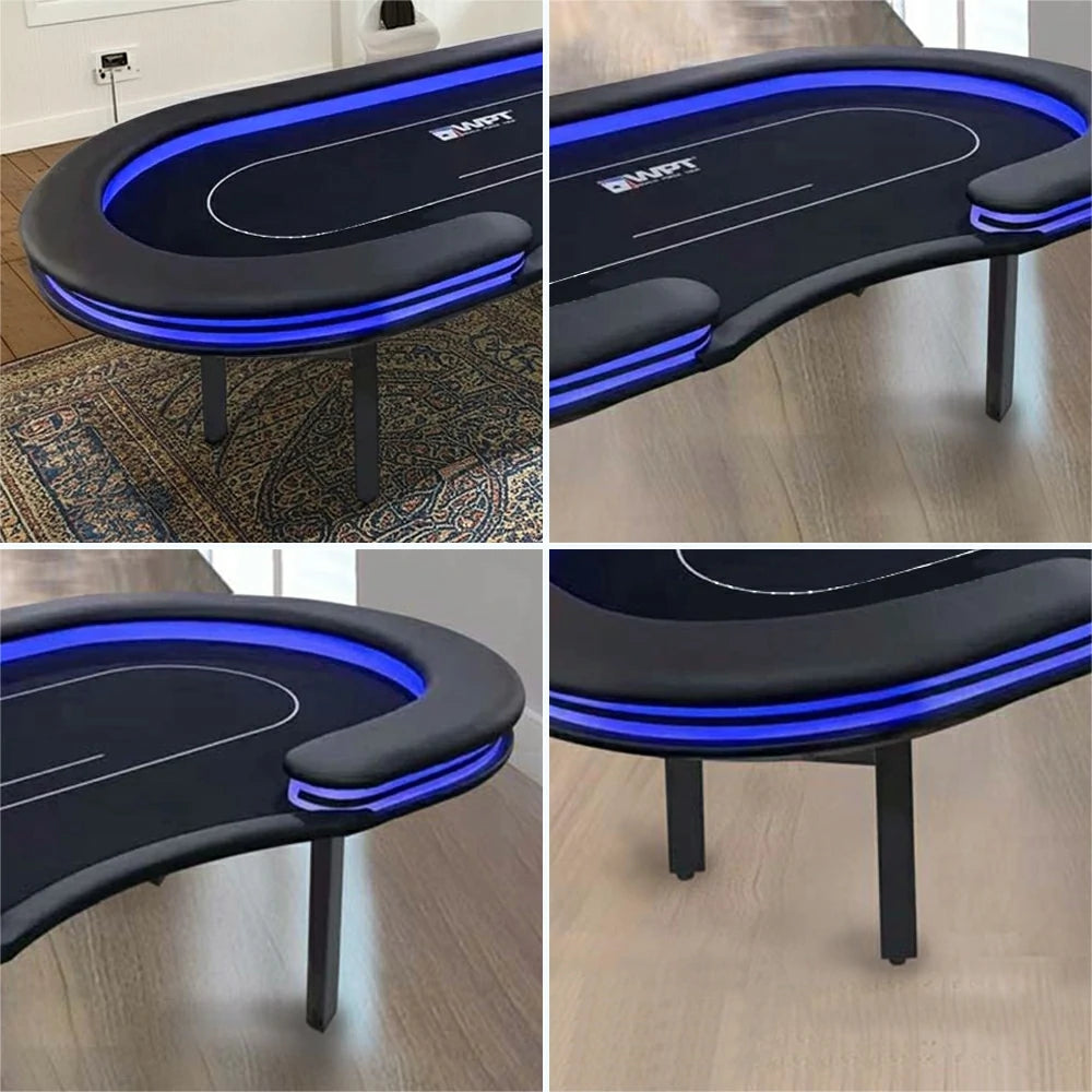 VERSA Foldable Poker Table with LED Lights - 213/240/260cm - Premium Home Game Edition, Multi-Player Layout - Purple & Black