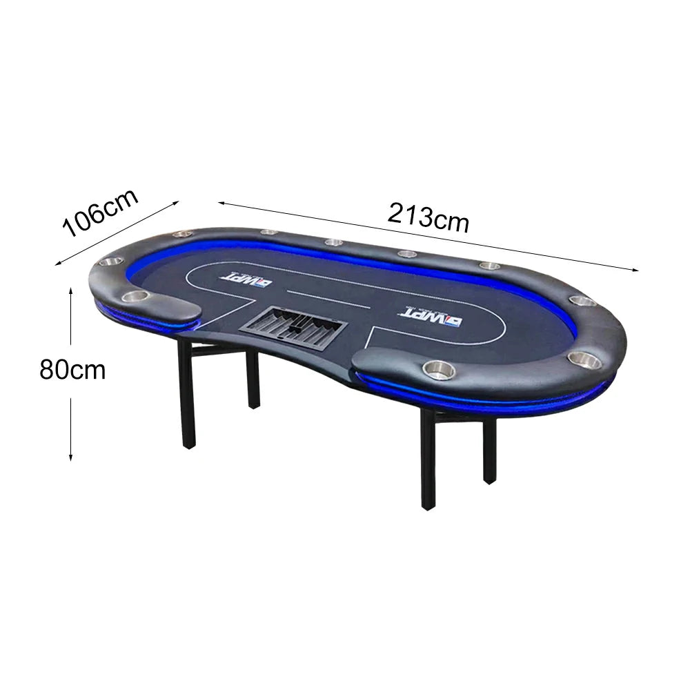 VERSA Foldable Poker Table with LED Lights - 213/240/260cm - Premium Home Game Edition, Multi-Player Layout - Black & Blue