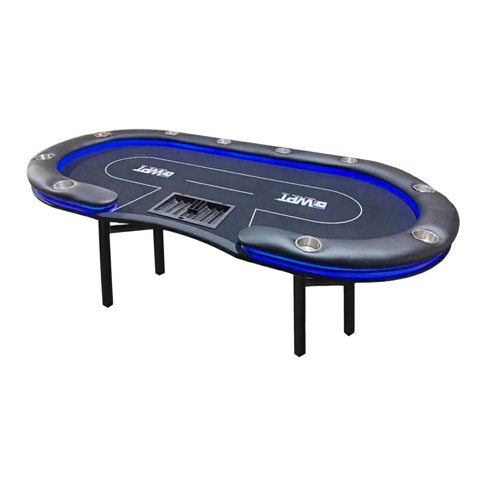 VERSA Foldable Poker Table with LED Lights - 213/240/260cm - Premium Home Game Edition, Multi-Player Layout - Black & Blue