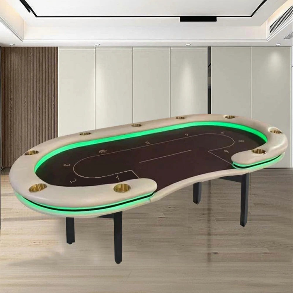 VERSA Foldable Poker Table with LED Lights - 213/240/260cm - Premium Home Game Edition, Multi-Player Layout - Green & Grey