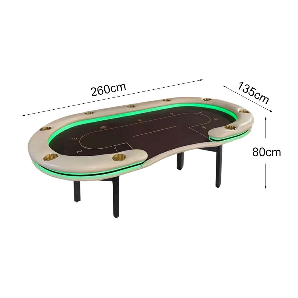 VERSA Foldable Poker Table with LED Lights - 213/240/260cm - Premium Home Game Edition, Multi-Player Layout - Green & Grey