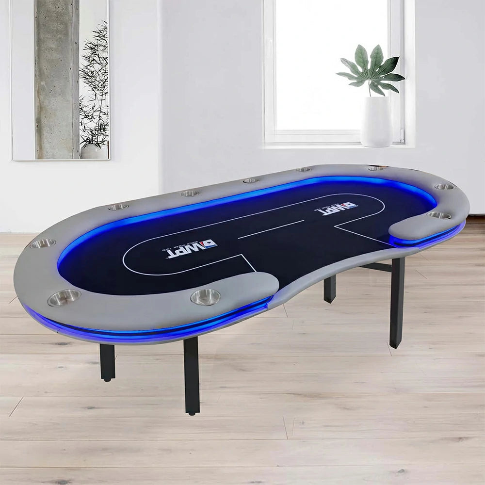 VERSA Foldable Poker Table with LED Lights - 213/240/260cm - Premium Home Game Edition, Multi-Player Layout - Blue&Black