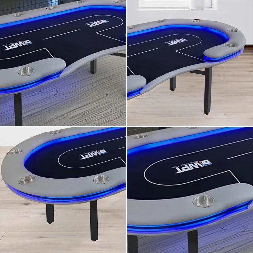 VERSA Foldable Poker Table with LED Lights - 213/240/260cm - Premium Home Game Edition, Multi-Player Layout - Blue&Black