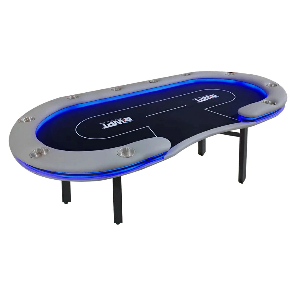 VERSA Foldable Poker Table with LED Lights - 213/240/260cm - Premium Home Game Edition, Multi-Player Layout - Blue&Black