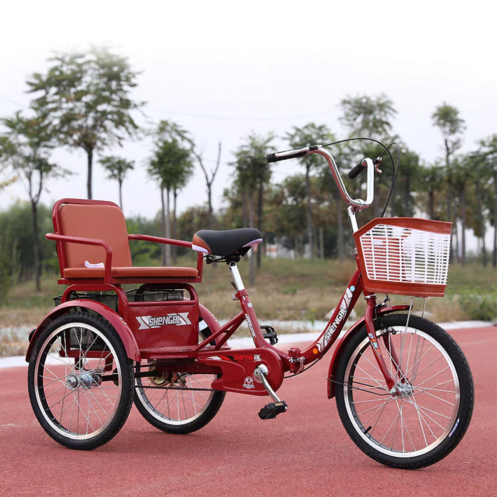 VOLTUS 20 Inches Suspension Fork Foldable 3 Wheels Bike W/ Basket Widened Seat Adult Tricycle