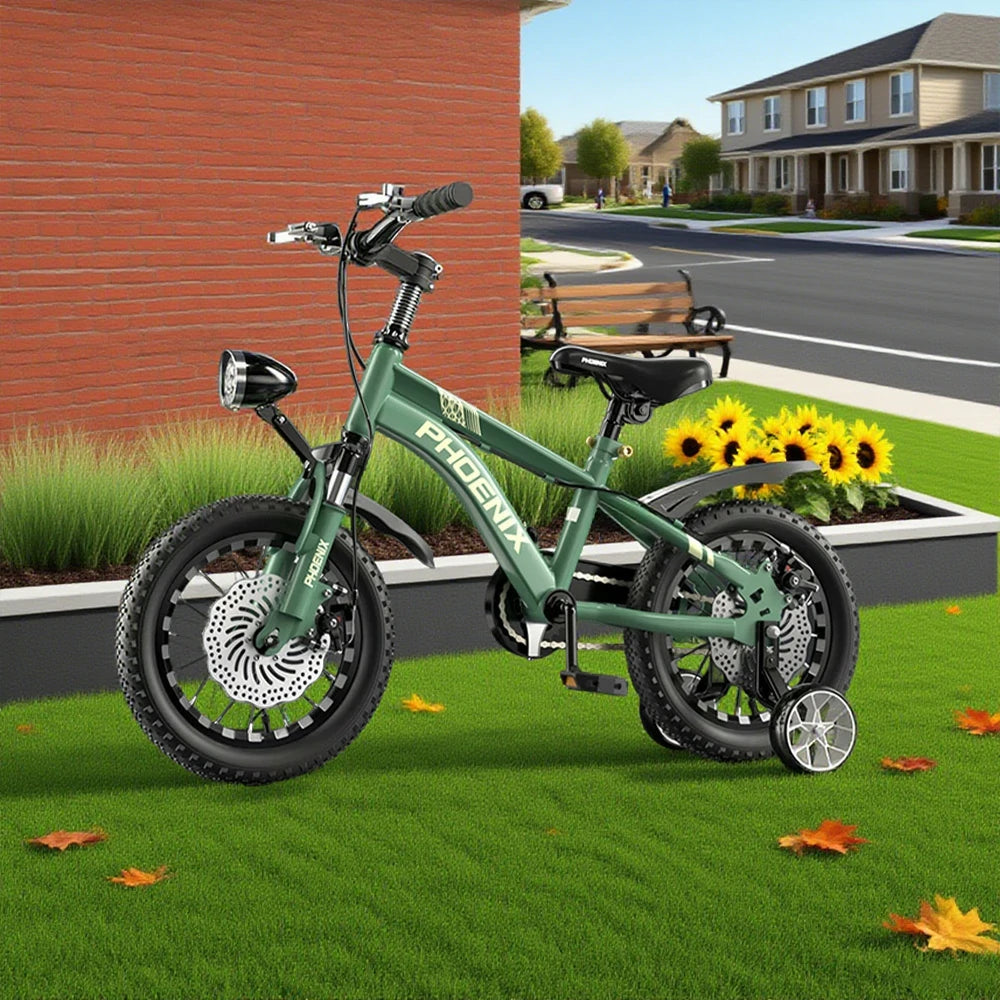 VOLTUS 14/18/22 Inch Children's Bicycle Foot Support & Training Wheels CNC Double-Layer Knife Ring - Green