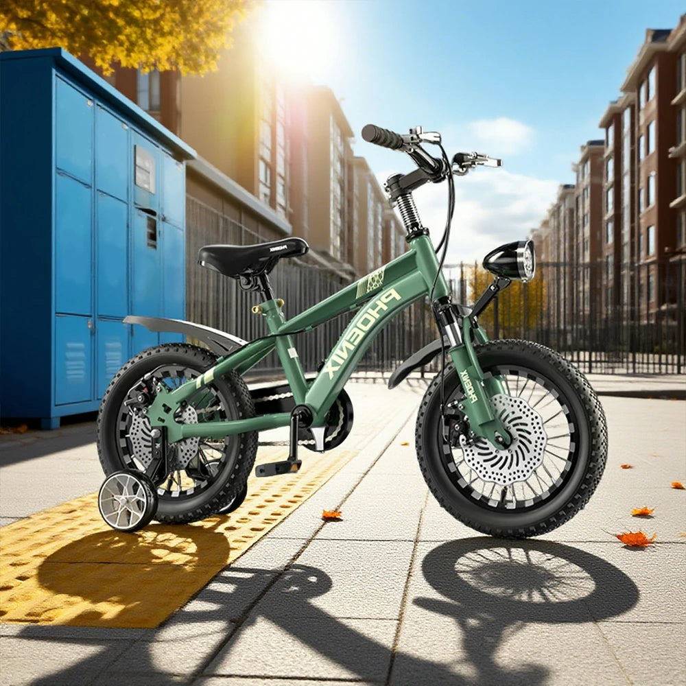 VOLTUS 14/18/22 Inch Children's Bicycle Foot Support & Training Wheels CNC Double-Layer Knife Ring - Green