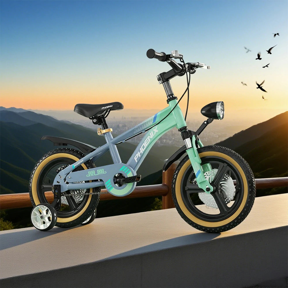 VOLTUS 14/18/22 Inch Children's Bicycle Foot Support & Training Wheels Magnesium Alloy Integrated Wheel - Grey&Green