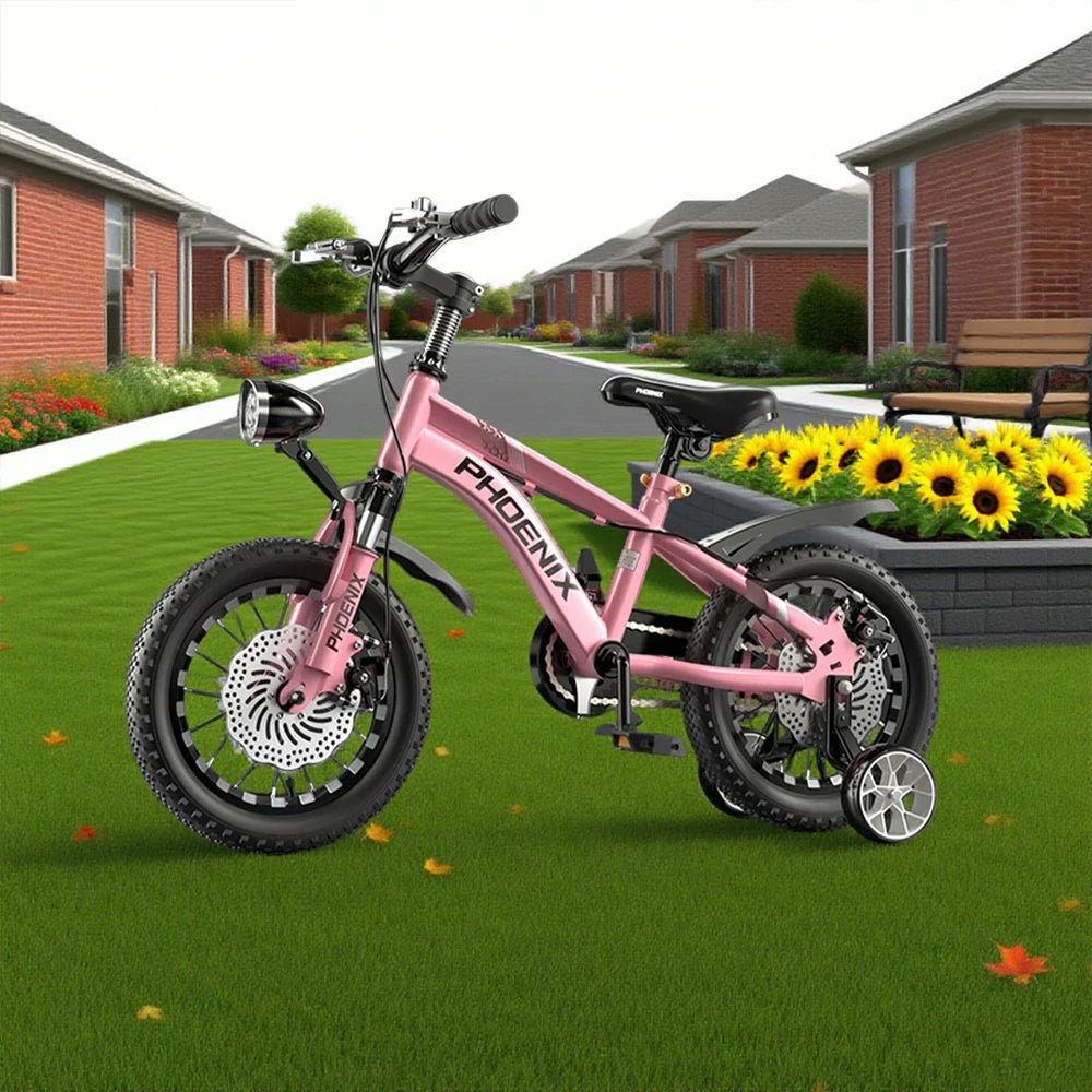 VOLTUS 14/18/22 Inch Children's Bicycle Foot Support & Training Wheels CNC Double-Layer Knife Ring - Pink