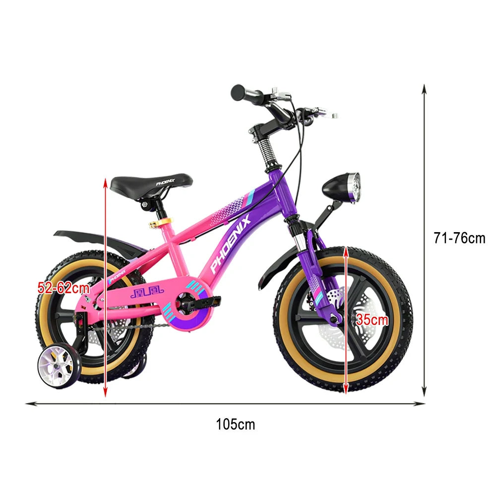 VOLTUS 14/18/22 Inch Children's Bicycle Foot Support & Training Wheels Magnesium Alloy Integrated Wheel - Pink&Purple