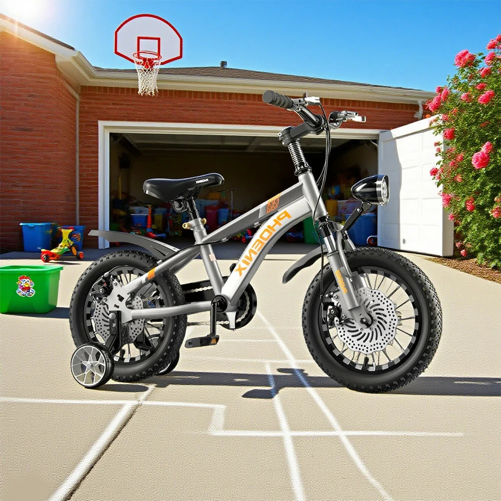 VOLTUS 14/18/22 Inch Children's Bicycle Foot Support & Training Wheels CNC Double-Layer Knife Ring - Silvery