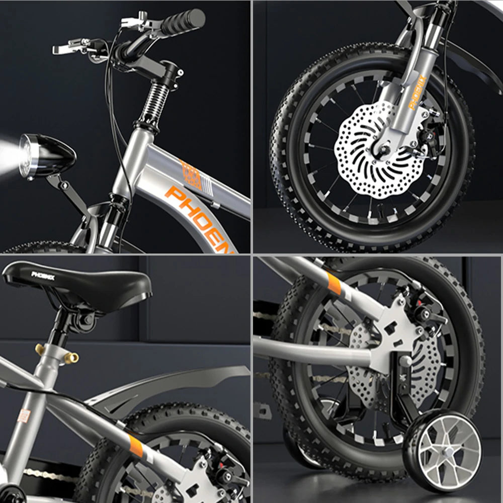 VOLTUS 14/18/22 Inch Children's Bicycle Foot Support & Training Wheels CNC Double-Layer Knife Ring - Silvery