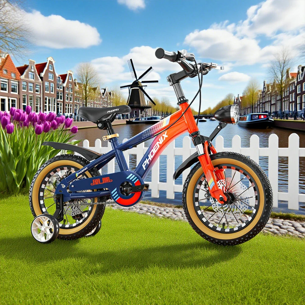 VOLTUS 14/18/22 Inch Children's Bicycle Foot Support & Training Wheels Magnesium Alloy Integrated Wheel CNC Double-Layer Knife Ring - Blue&Orange