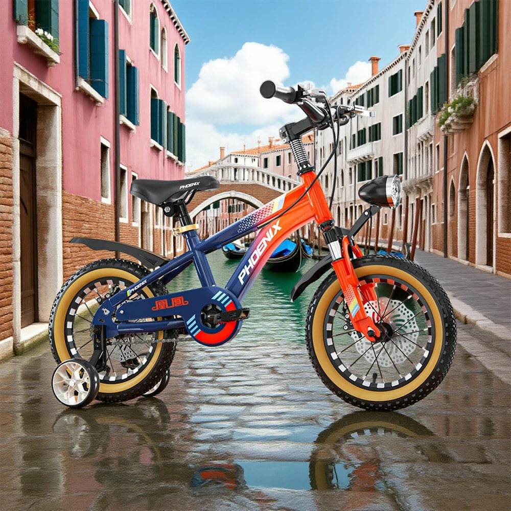 VOLTUS 14/18/22 Inch Children's Bicycle Foot Support & Training Wheels Magnesium Alloy Integrated Wheel CNC Double-Layer Knife Ring - Blue&Orange