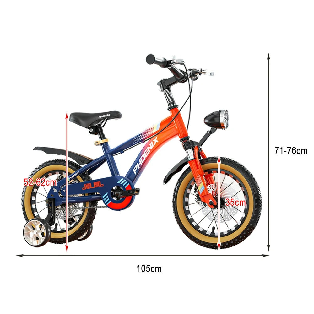 VOLTUS 14/18/22 Inch Children's Bicycle Foot Support & Training Wheels Magnesium Alloy Integrated Wheel CNC Double-Layer Knife Ring - Blue&Orange