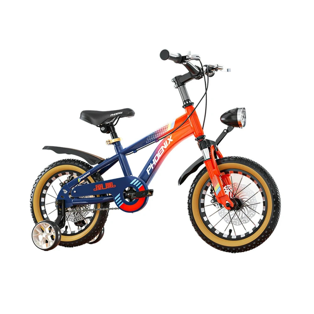 VOLTUS 14/18/22 Inch Children's Bicycle Foot Support & Training Wheels Magnesium Alloy Integrated Wheel CNC Double-Layer Knife Ring - Blue&Orange