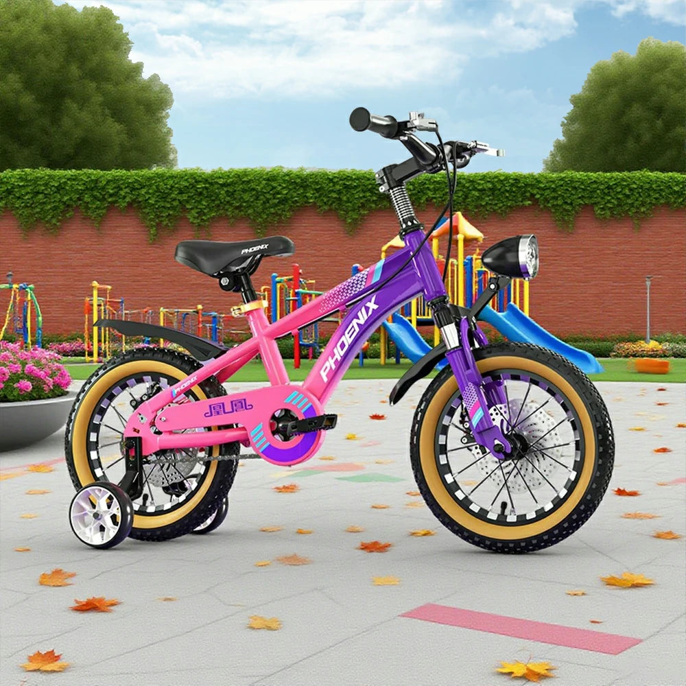 VOLTUS 14/18/22 Inch Children's Bicycle Foot Support & Training Wheels Magnesium Alloy Integrated Wheel CNC Double-Layer Knife Ring - Pink&Purple
