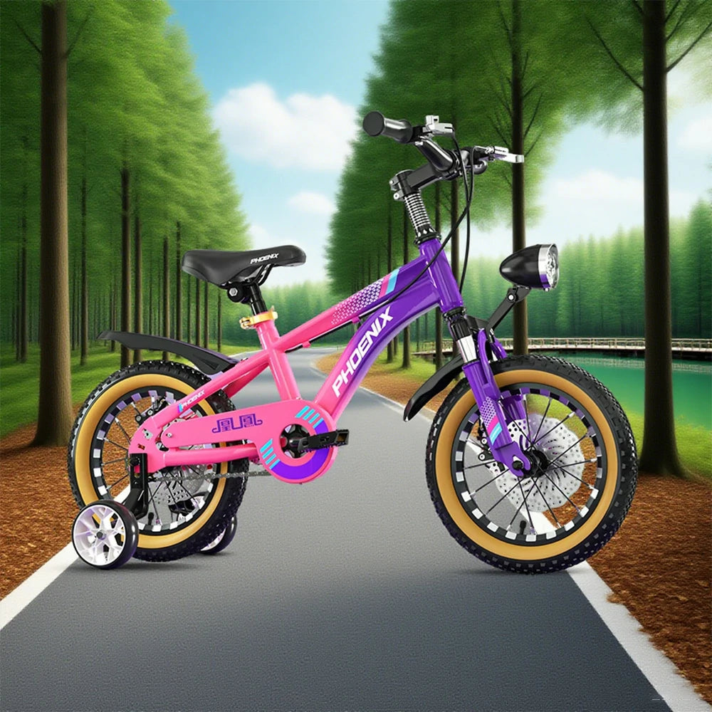 VOLTUS 14/18/22 Inch Children's Bicycle Foot Support & Training Wheels Magnesium Alloy Integrated Wheel CNC Double-Layer Knife Ring - Pink&Purple