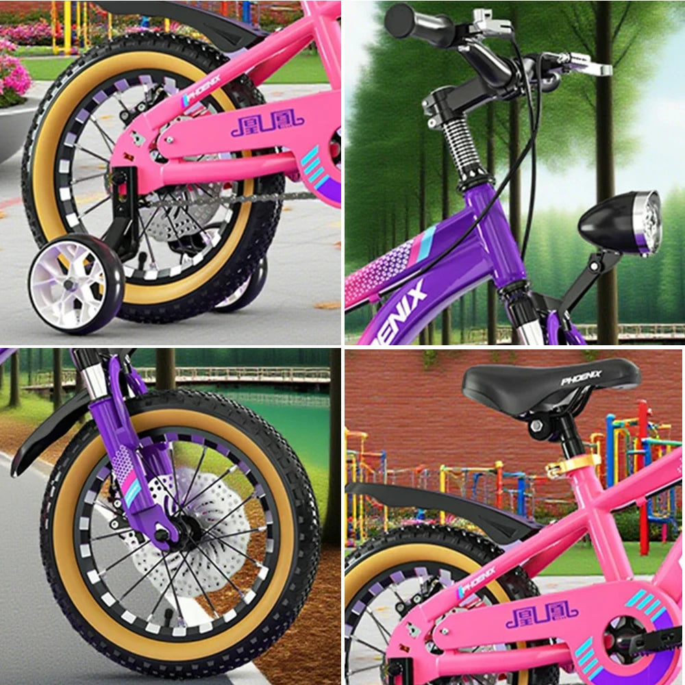 VOLTUS 14/18/22 Inch Children's Bicycle Foot Support & Training Wheels Magnesium Alloy Integrated Wheel CNC Double-Layer Knife Ring - Pink&Purple