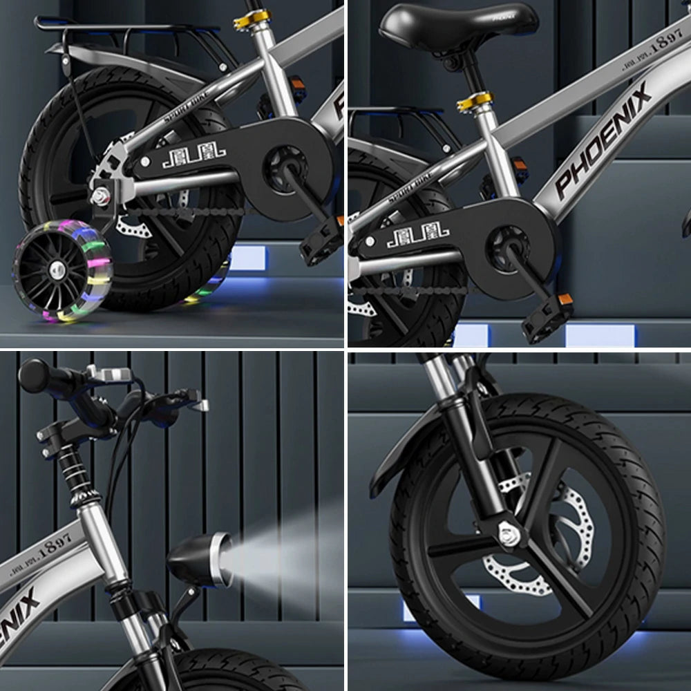 VOLTUS 18/20/22 Kids' Bike with Rear Seat – Integrated or Spoke Wheels - Silvery