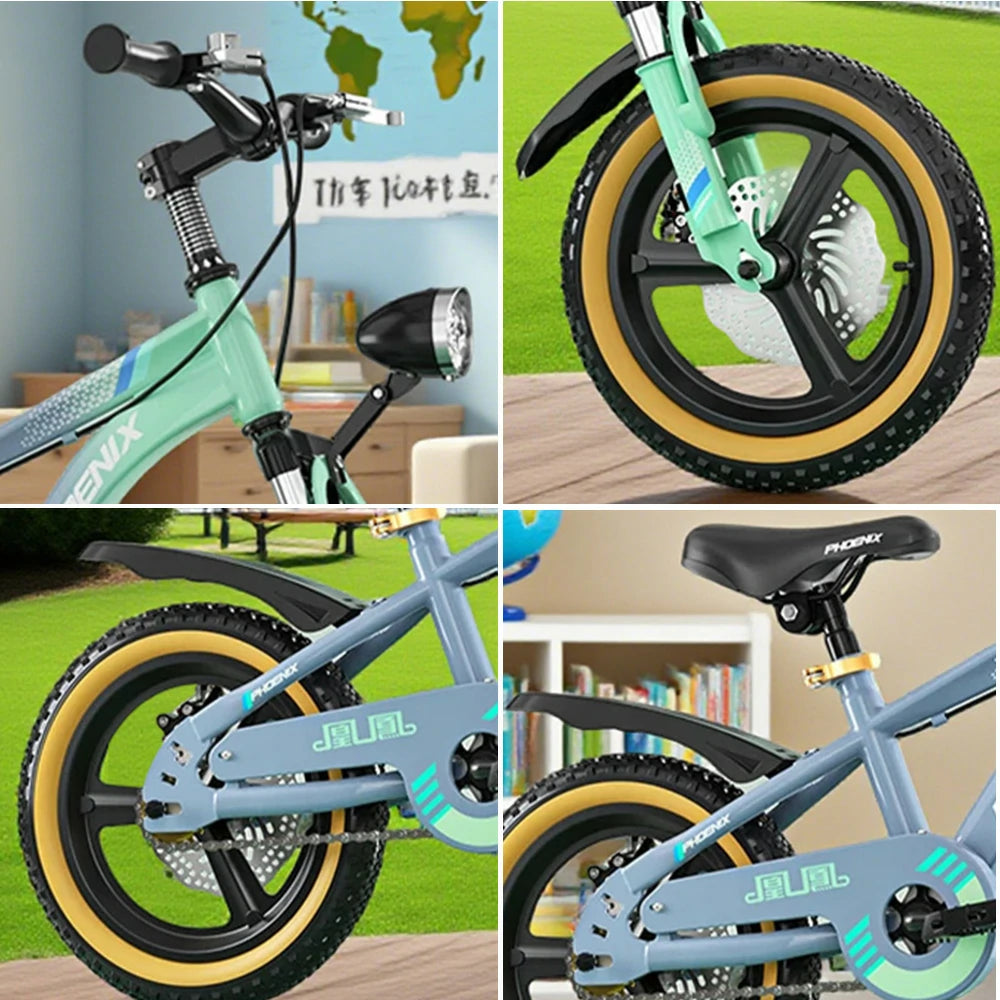 VOLTUS 14/18/22 Inch Children's Bicycle Foot Support & Training Wheels Magnesium Alloy Integrated Wheel - Grey&Green