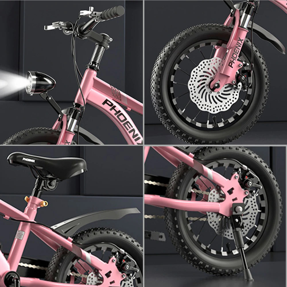 VOLTUS 14/18/22 Inch Children's Bicycle Foot Support & Training Wheels CNC Double-Layer Knife Ring - Pink