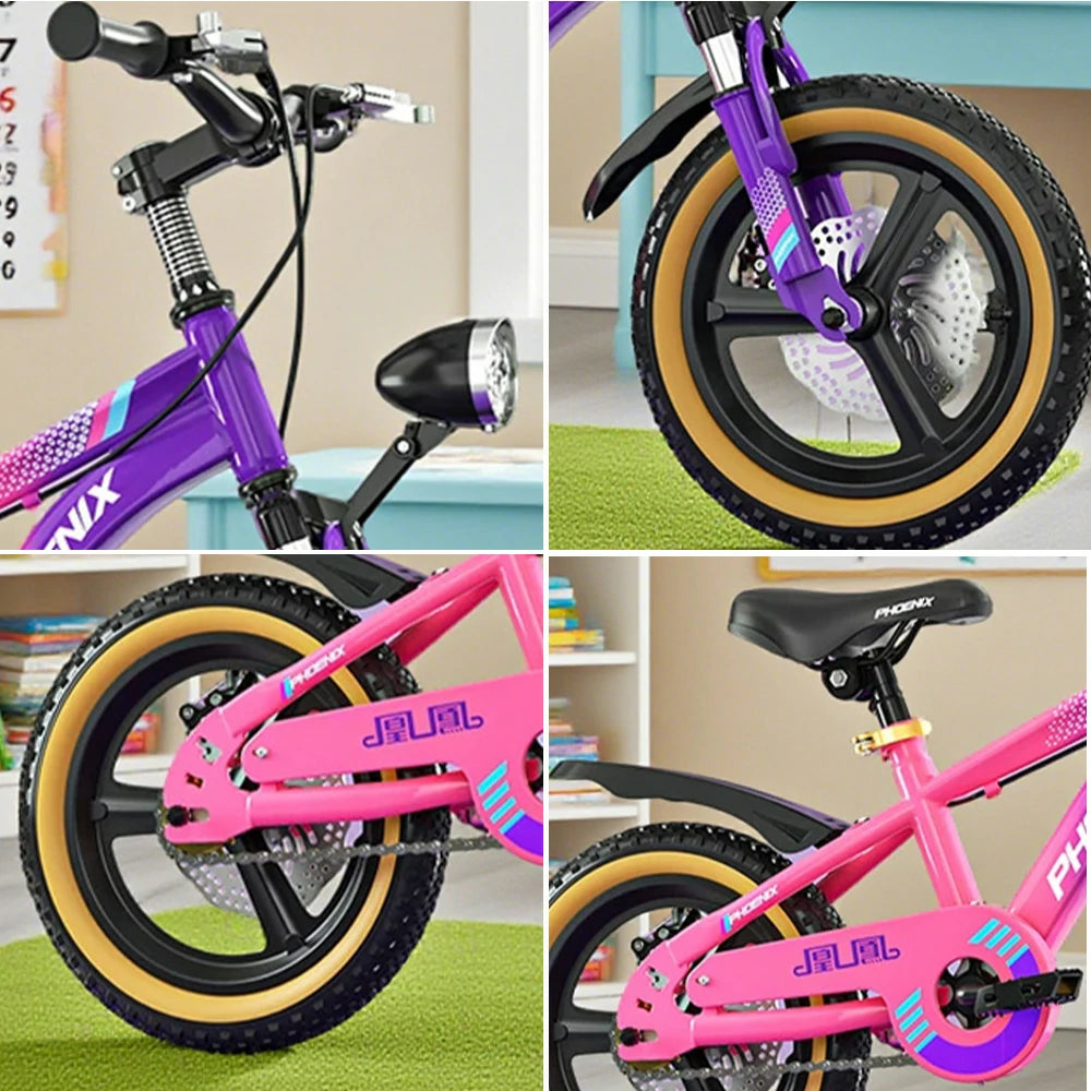 VOLTUS 14/18/22 Inch Children's Bicycle Foot Support & Training Wheels Magnesium Alloy Integrated Wheel - Pink&Purple