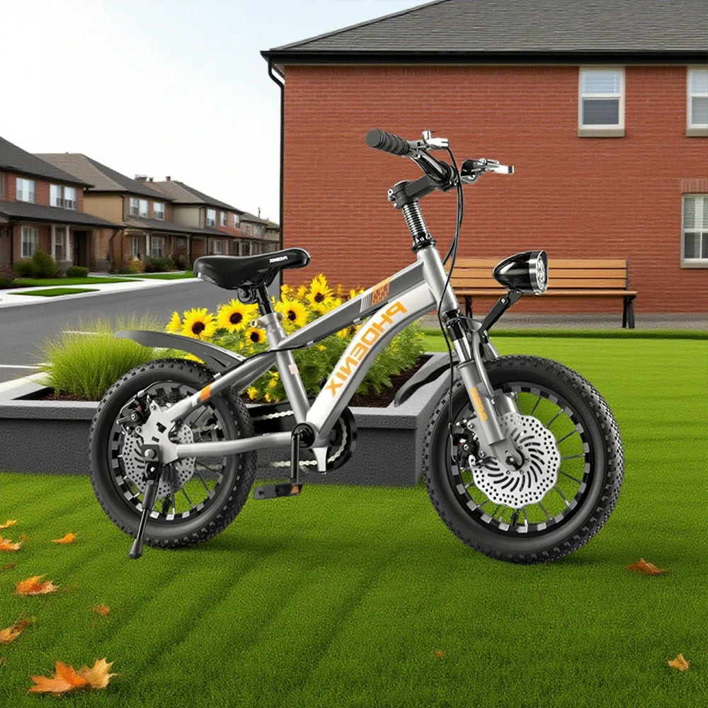 VOLTUS 14/18/22 Inch Children's Bicycle Foot Support & Training Wheels CNC Double-Layer Knife Ring - Silvery