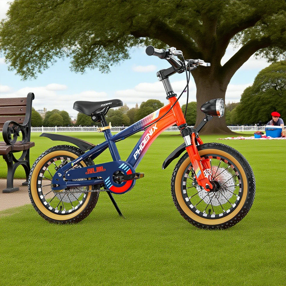 VOLTUS 14/18/22 Inch Children's Bicycle Foot Support & Training Wheels Magnesium Alloy Integrated Wheel CNC Double-Layer Knife Ring - Blue&Orange