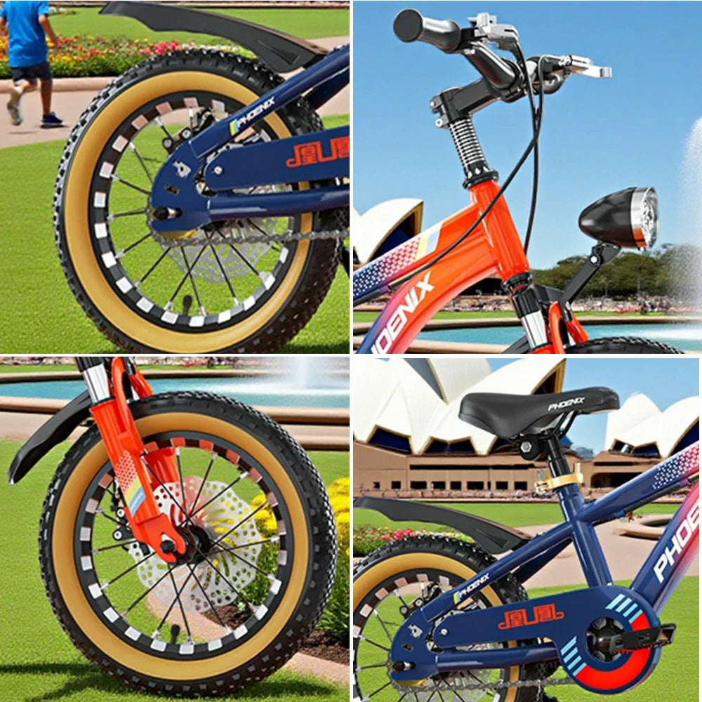 VOLTUS 14/18/22 Inch Children's Bicycle Foot Support & Training Wheels Magnesium Alloy Integrated Wheel CNC Double-Layer Knife Ring - Blue&Orange