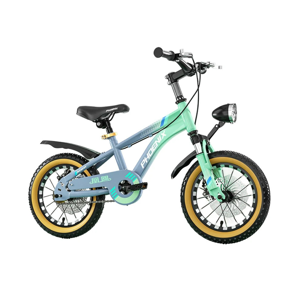 VOLTUS 14/18/22 Inch Children's Bicycle Foot Support & Training Wheels Magnesium Alloy Integrated Wheel CNC Double-Layer Knife Ring - Grey&Green