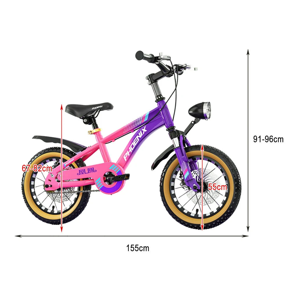 VOLTUS 14/18/22 Inch Children's Bicycle Foot Support & Training Wheels Magnesium Alloy Integrated Wheel CNC Double-Layer Knife Ring - Pink&Purple