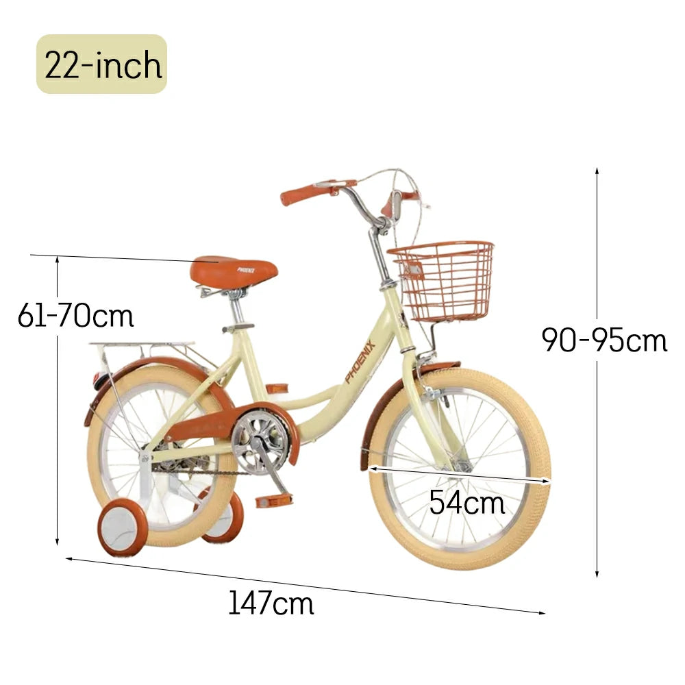 VOLTUS 16/20/22 Kids' Princess Bike - Standard & Training Wheel Options, Comfortable Seat, Safety Design - Yellow