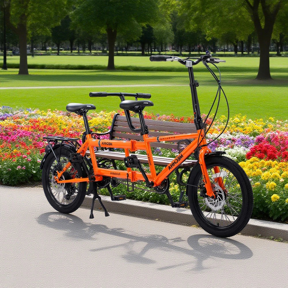 VOLTUS 2-Person Folding Bicycle 20 Inch Variable Speed - Black/Orange/White