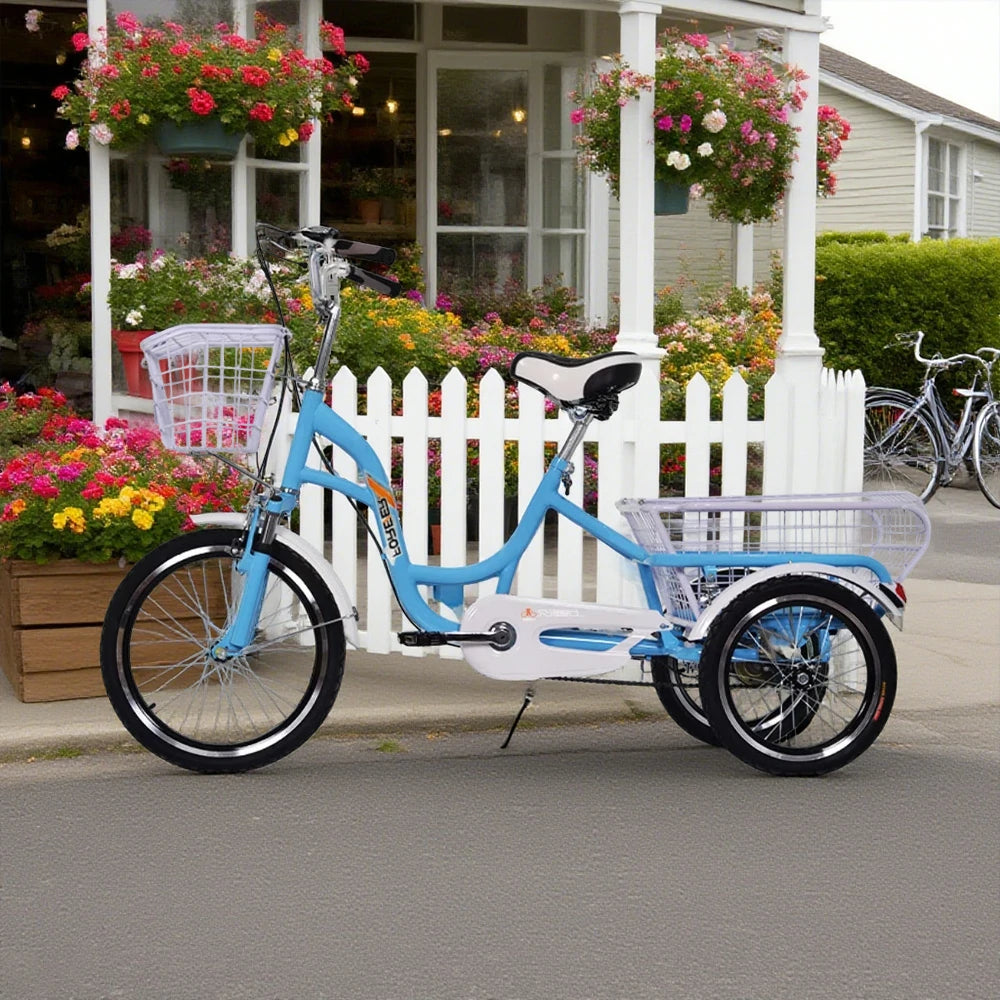 VOLTUS Adult Three Wheel Bicycle Variable Speed Upgraded Seat Comfort Tire Reinforcement-Red/Blue/Silvery