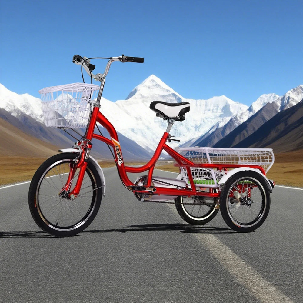 VOLTUS Adult Three Wheel Bicycle Variable Speed Upgraded Seat Comfort Tire Reinforcement-Red/Blue/Silvery