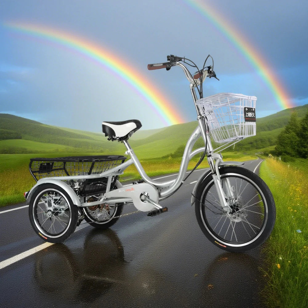 VOLTUS Adult Three Wheel Bicycle Variable Speed Upgraded Seat Comfort Tire Reinforcement-Red/Blue/Silvery