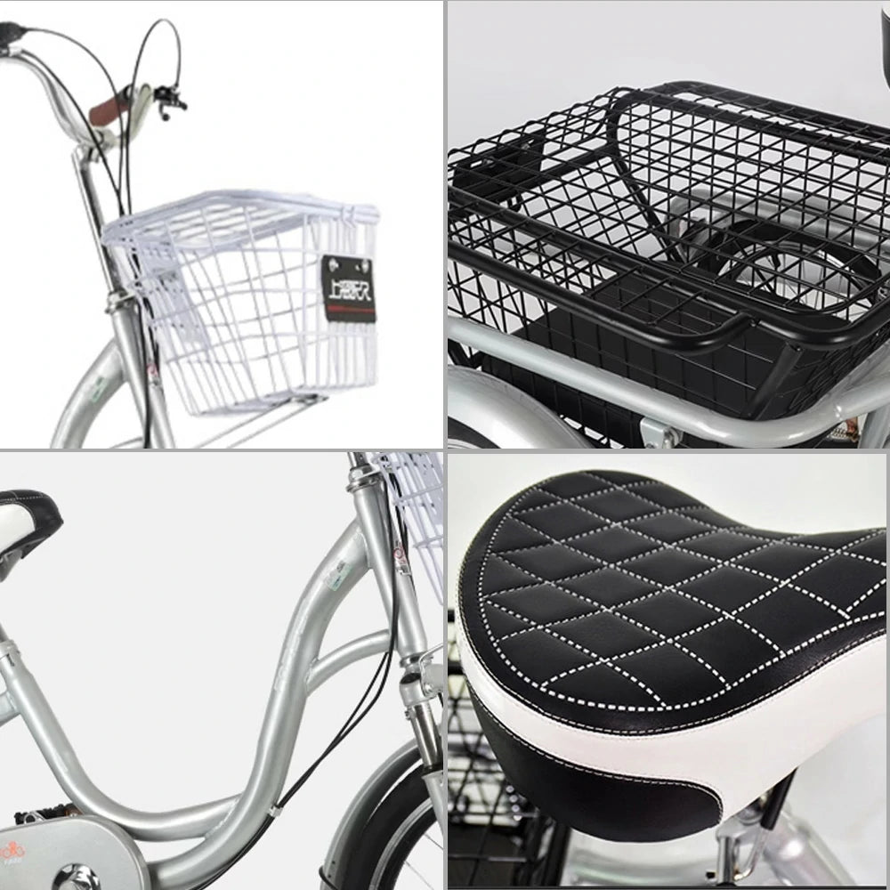 VOLTUS Adult Three Wheel Bicycle Variable Speed Upgraded Seat Comfort Tire Reinforcement-Red/Blue/Silvery