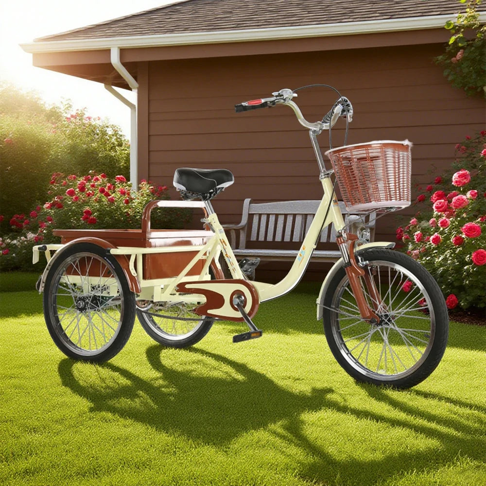 VOLTUS Adult Tricycle Shock-Absorbing Front Fork Comfortable Red/Silver/Beige