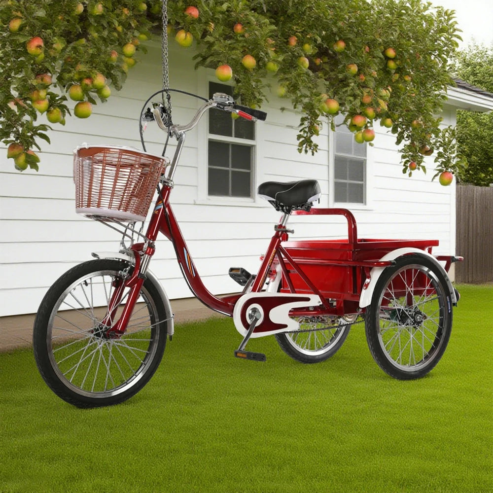 VOLTUS Adult Tricycle Shock-Absorbing Front Fork Comfortable Red/Silver/Beige