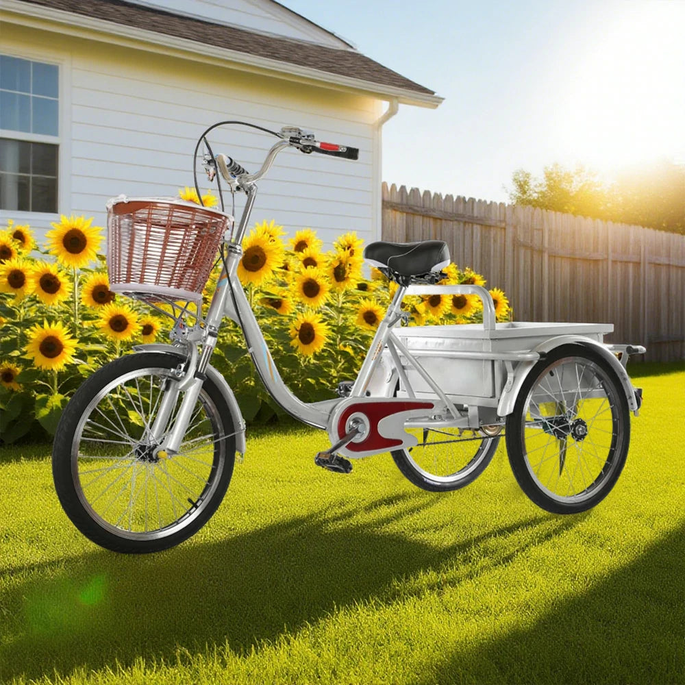 VOLTUS Adult Tricycle Shock-Absorbing Front Fork Comfortable Red/Silver/Beige