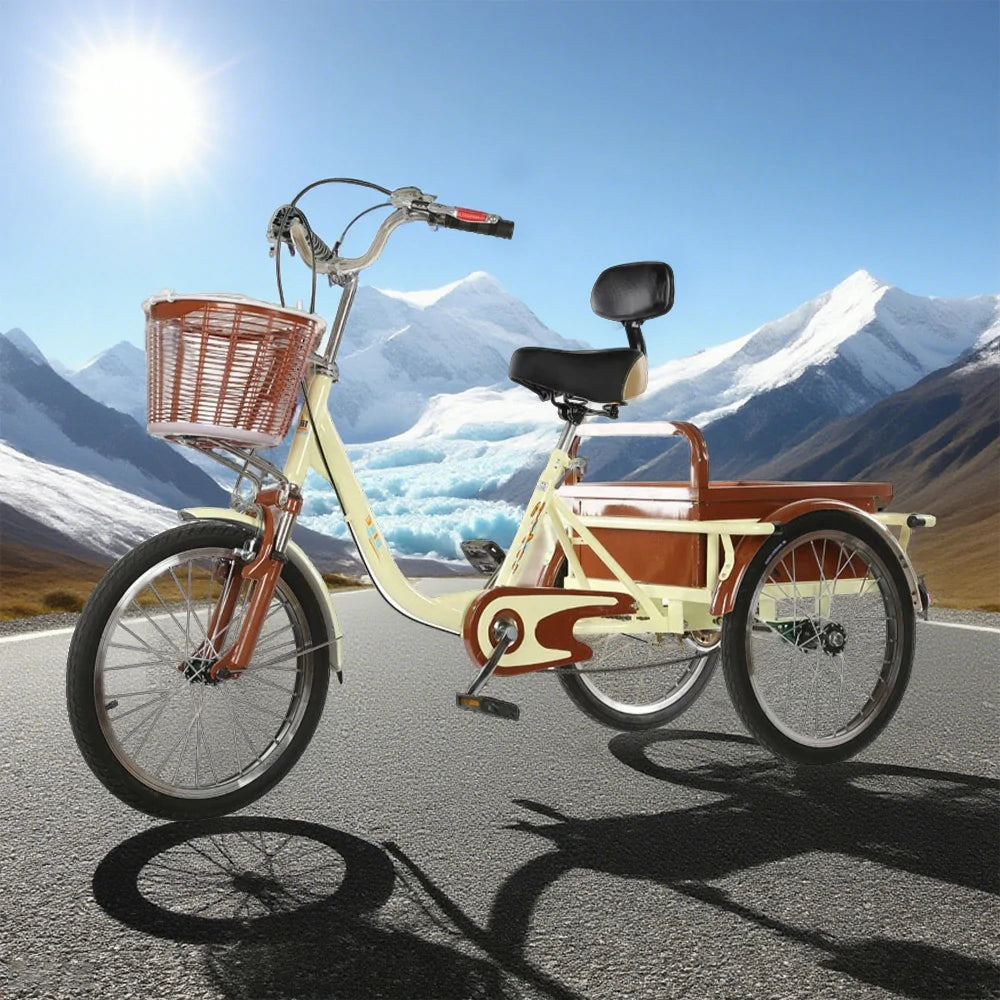 VOLTUS Adult Tricycle Shock Absorbing Front Fork Backrest Seat Comfortable Red/Silver/Beige