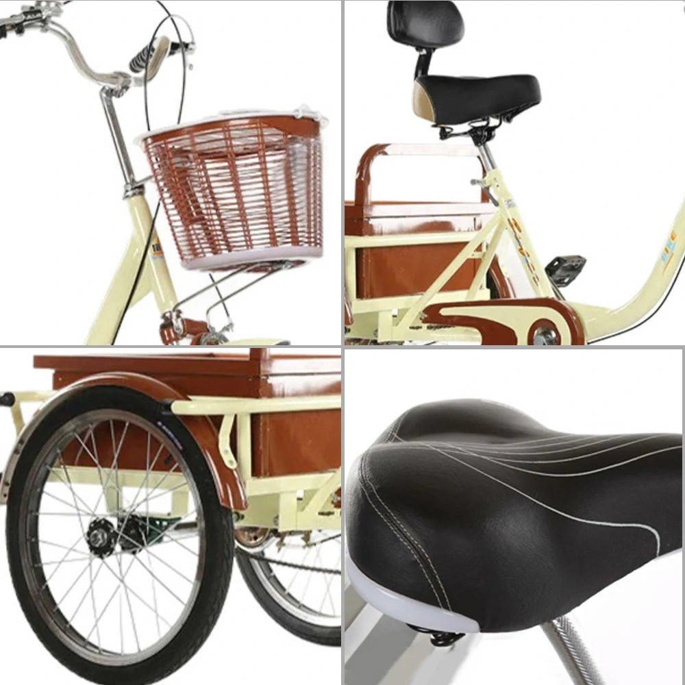 VOLTUS Adult Tricycle Shock Absorbing Front Fork Backrest Seat Comfortable Red/Silver/Beige