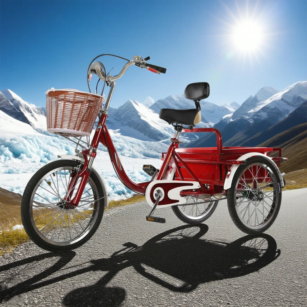 VOLTUS Adult Tricycle Shock Absorbing Front Fork Backrest Seat Comfortable Red/Silver/Beige