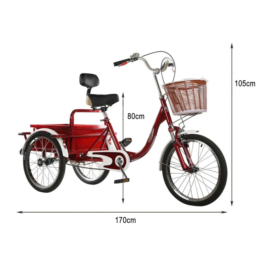 VOLTUS Adult Tricycle Shock Absorbing Front Fork Backrest Seat Comfortable Red/Silver/Beige