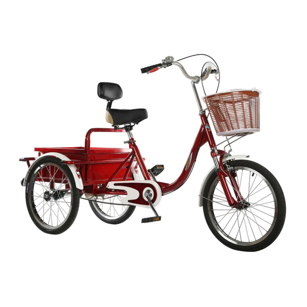 VOLTUS Adult Tricycle Shock Absorbing Front Fork Backrest Seat Comfortable Red/Silver/Beige